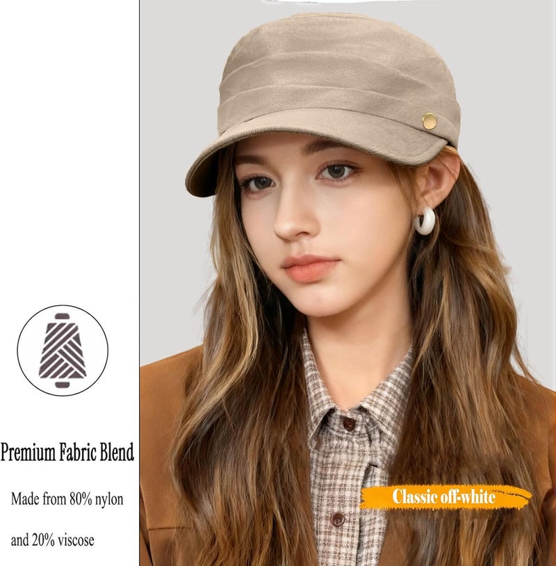 huablo Women's Suede Flat Top Newsboy Cap - Soft Brim & Hook - and - Loop Adjustment - Fall Winter Cabbie Paperboy Hats - Image 2